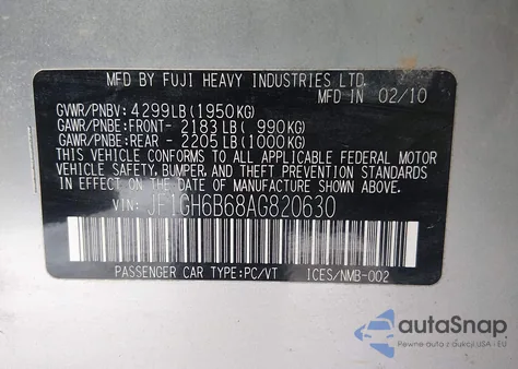 2010 Subaru Impreza 2.5I Premium z USA, uszkodzony, nr VIN JF1GH6B68AG820630